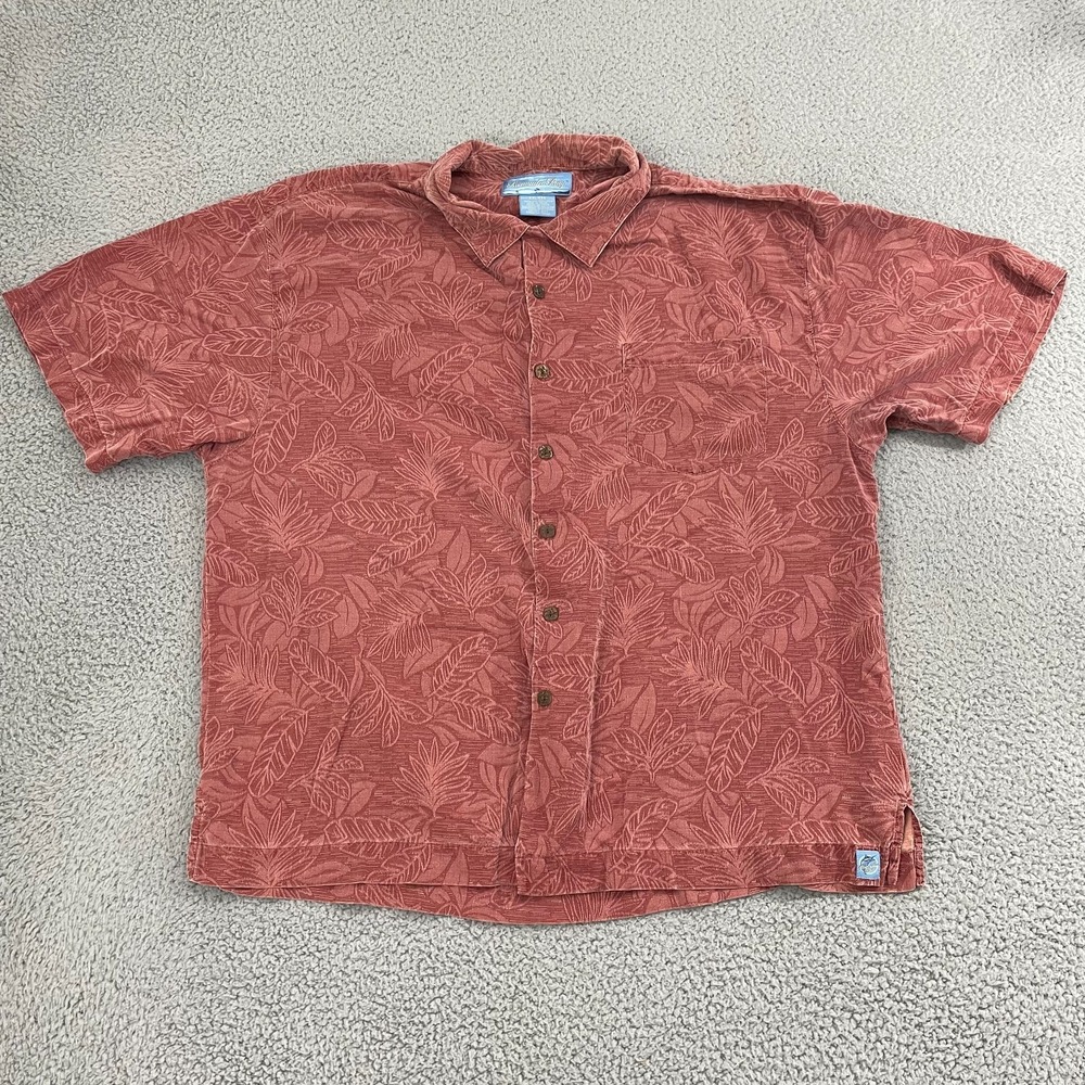 Bermuda Bay Silk Hawaiian Shirt Men XXL Red Marlin Jacquard Short Sleeve Button